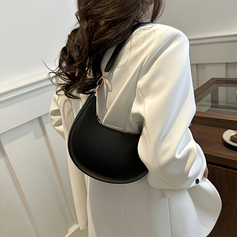 Vintage Tote Bag Retro Half Moon Pu Leather Handbag Shoulder Bags for Women Detachable Strap, Zipper Closure, Polyester Lining