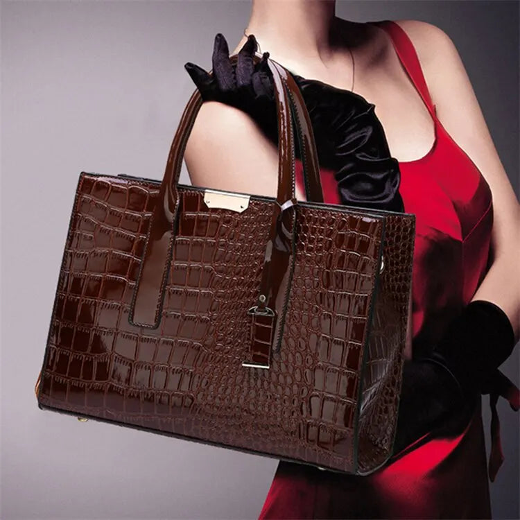 Luxury Vintage Women's Crocodile Pattern Handbag Large Capacity Tote Bag Leather Business Shoulder Bag For Female