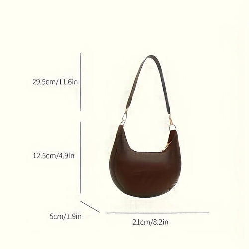 Vintage Tote Bag Retro Half Moon Pu Leather Handbag Shoulder Bags for Women Detachable Strap, Zipper Closure, Polyester Lining