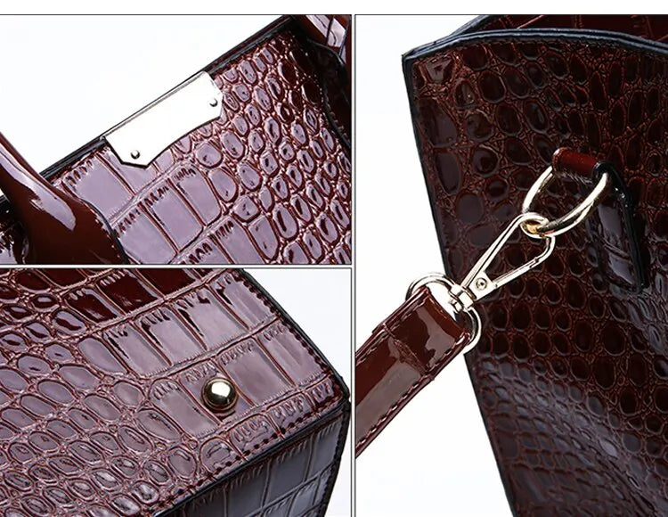 Luxury Vintage Women's Crocodile Pattern Handbag Large Capacity Tote Bag Leather Business Shoulder Bag For Female