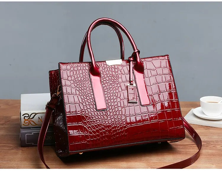 Luxury Vintage Women's Crocodile Pattern Handbag Large Capacity Tote Bag Leather Business Shoulder Bag For Female